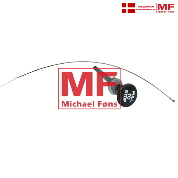 Stopkabel med sort knop og hvid skrift. Universal til mange modeller. 1,5mtr.