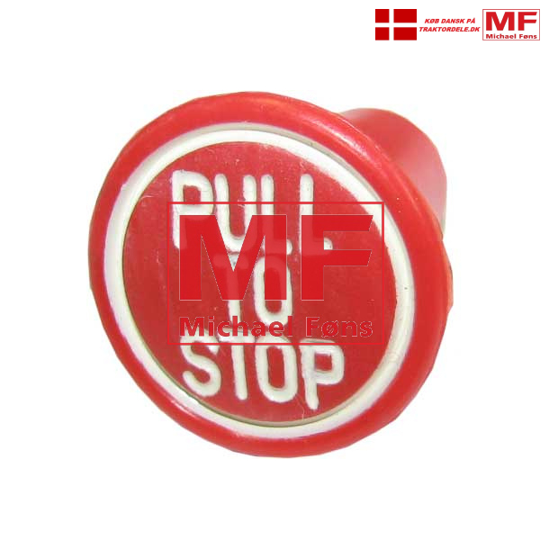 Stop-knob til stopstang, rd med hvid skrift.