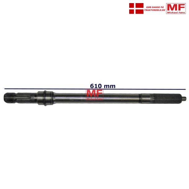 PTO-aksel med fine spliner ved kobling og lang tap bagerst ude... MF135-165-175-178