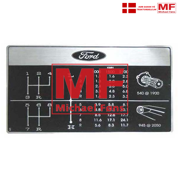 Gearskifte-label med fremdriftshastigheder i mph. Ford3000-4000