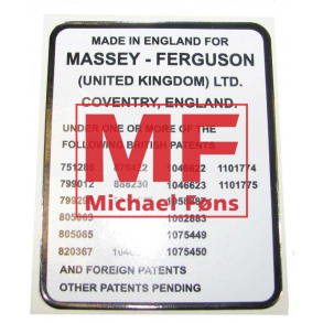 Patent-nr-label, Massey-Ferguson 100-linie