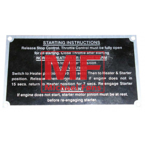 Startanvisningsplade med engelsk tekst. MF35X