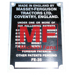 Typeplade med pop-nitter, 13 patentnumre. MF35 rg. 1963 og 1964