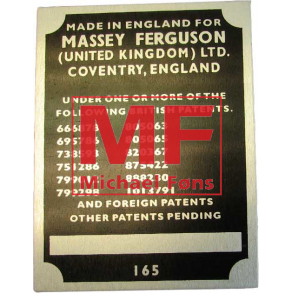 Typeplade med pop-nitter, 11 patentnumre. MF135.