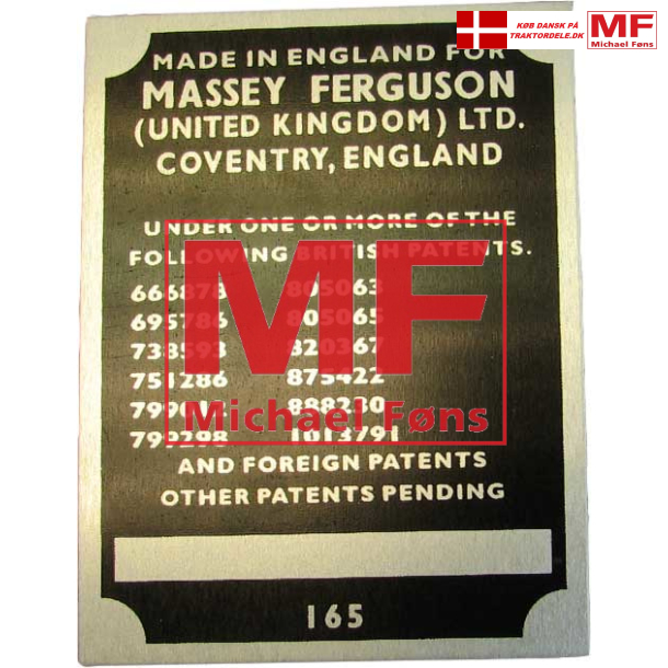 Typeplade med pop-nitter, 11 patentnumre. MF135.