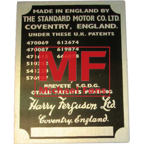 Typeplade, aluminium. Ferguson 1947-1953. Med drivnitter