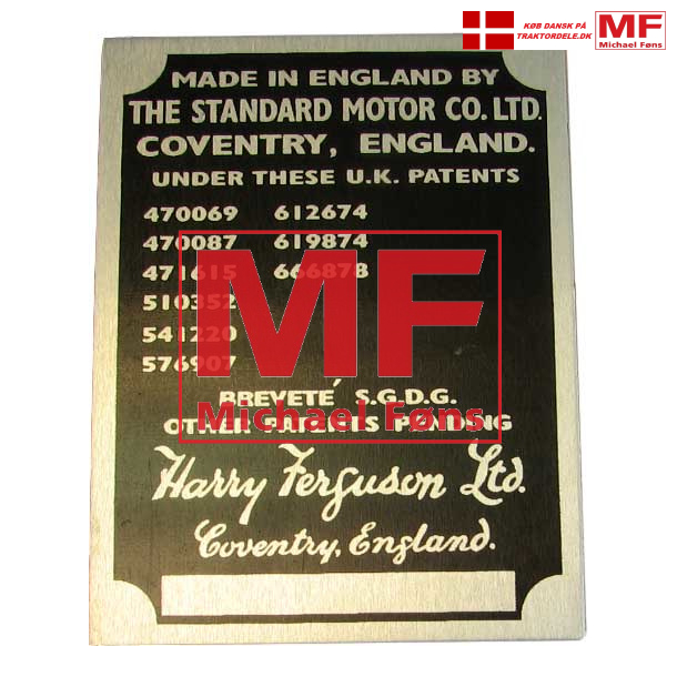Typeplade, aluminium. Ferguson 1947-1953. Med drivnitter