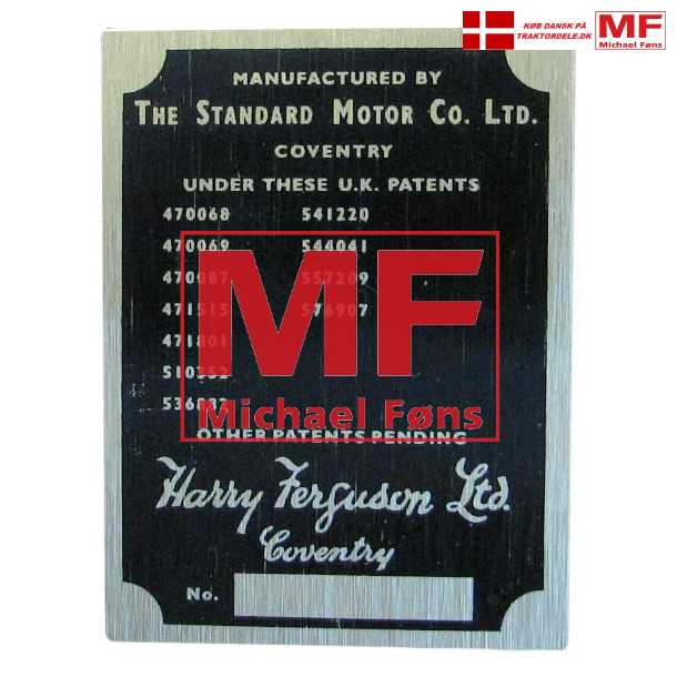 Typeplade, messing. Ferguson 1946-1947. Med drivnitter