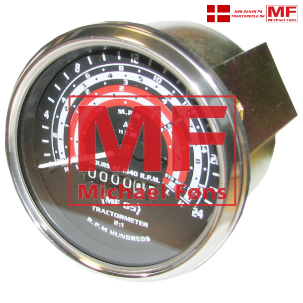 UDSOLGT, da timetller ikke virker: Traktormeter, MF65. Med logo