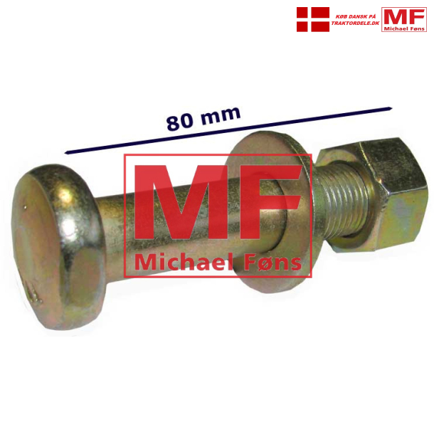 Flgplade-bolt med mtrik og skive. Blank type til bl.a.  MF35-MF65-MF135-MF165-MF175