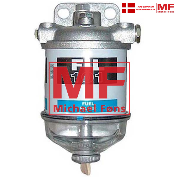 Dieselfilter, komplet med slamglas og aftapskrue. 1/2UNF gevind i tilslutninger. MF135 etc