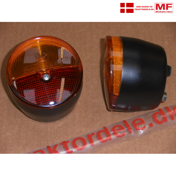 Baglygte-st til Bukh, med rd/orange glas. Hella-kopi. Isat 2 stk pinolprer, 10W og 18W