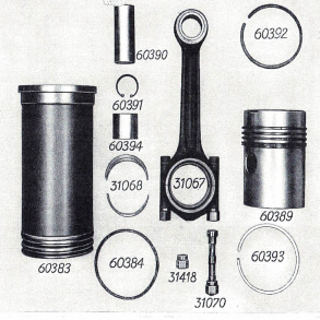 Split-tegning, Bukh stempel-foring+plejlstang. 105mm boring