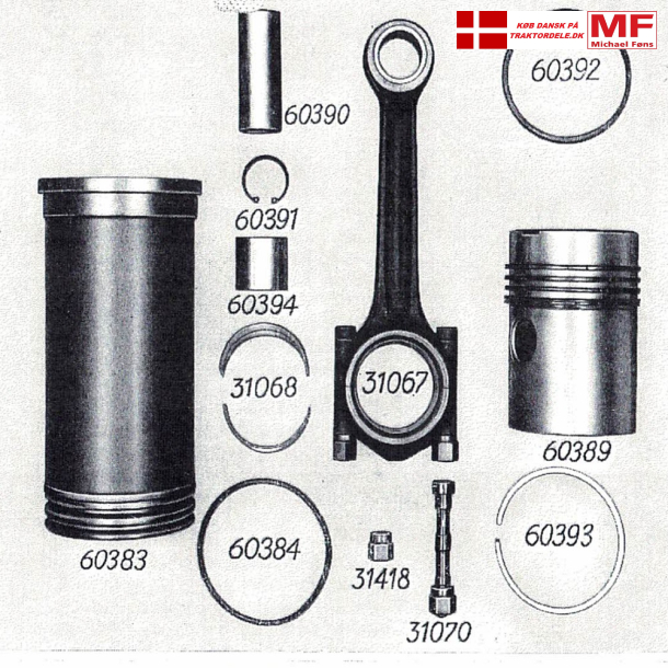 Split-tegning, Bukh stempel-foring+plejlstang. 105mm boring
