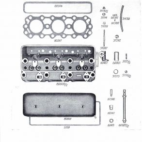 Split-tegning, Bukh 3-cyl topstykke+pakninger