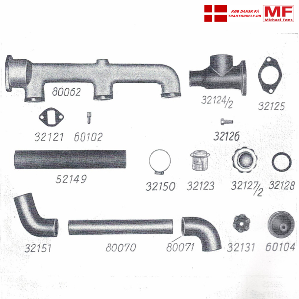 Split-tegning, Bukh klerslanger+termostat+tilbehr