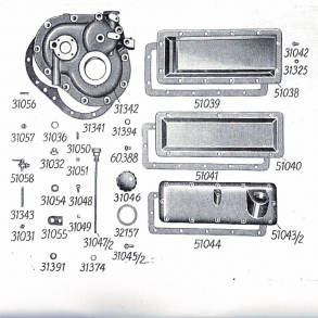 Split-tegning, Bukh motordksler+pakninger. 3-cyl modeller