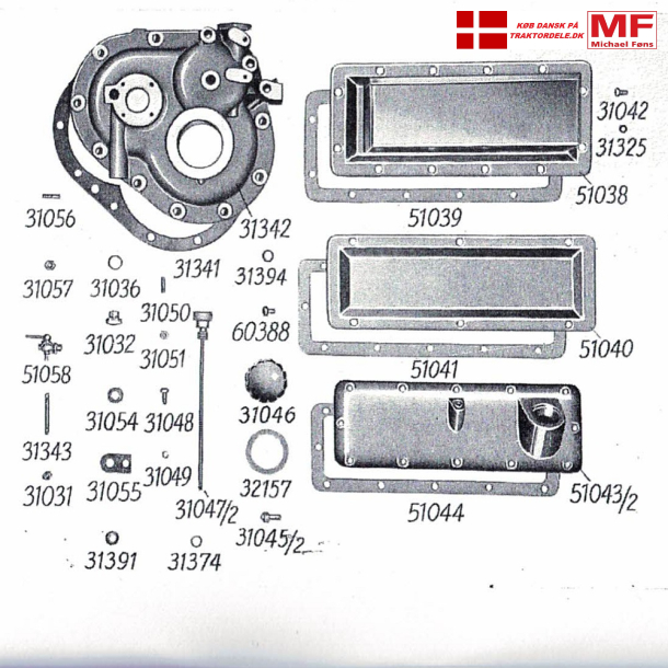Split-tegning, Bukh motordksler+pakninger. 3-cyl modeller