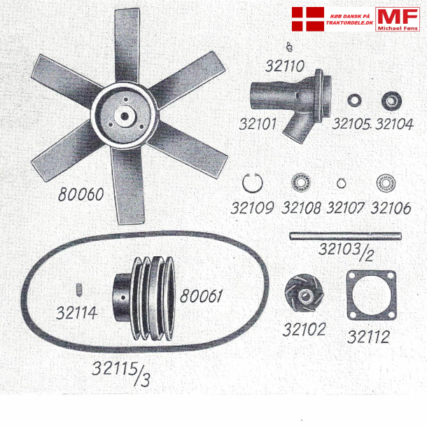 Split-tegning, Bukh vandpumpe+blser
