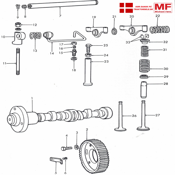 Knastaksel+ventiler+vippearme etc. Fordson Dexta diesel