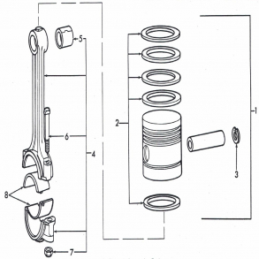 Plejlstang+stempel. Perkins A3 og A4 diesel-motorer