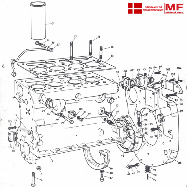 MF65/Mark2 og MF165/Mark1: Motorblok+flance+pakdser+stttebolte etc.