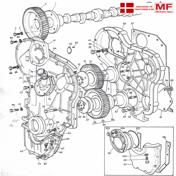 MF65/MKII og MF165/MKI forvrk+dksler+knastaksel+tilbehr