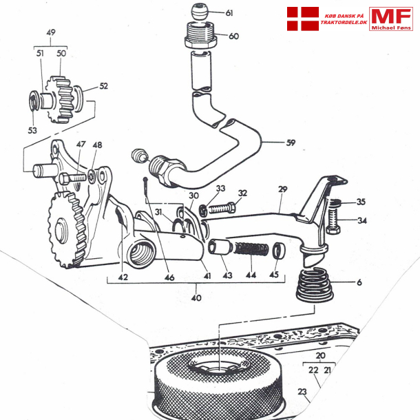MF65/Mark2 og MF165/Mark1: Oliepumpe+r�r, Perkins AD4.203
