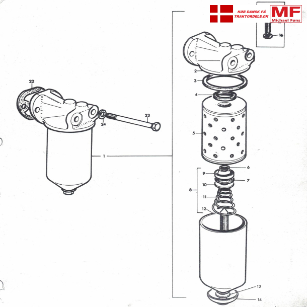 Oliefilter+indsats+bolte etc. Perkins 3-cyl og 4-cyl.