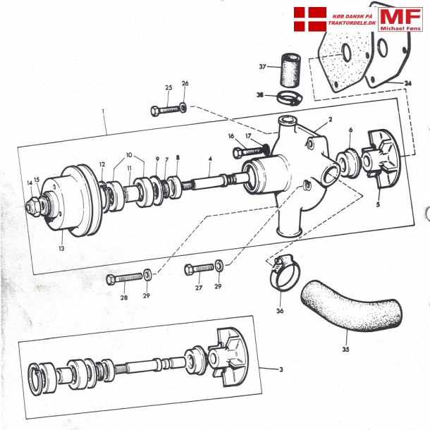MF165 vandpumpe+enekltdele+slanger+spndebnd