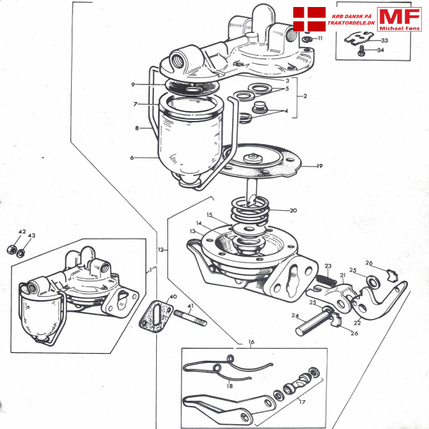 MF165 fdepumpe med glas+enkeltdele+tilbehr