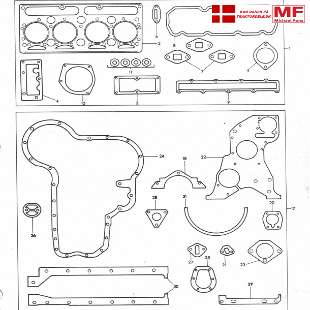 MF65/Mark2 og MF165/Mark1: Lse motor-pakninger