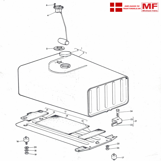 MF165 Dieseltank+konsol+flyder+enkeltdele