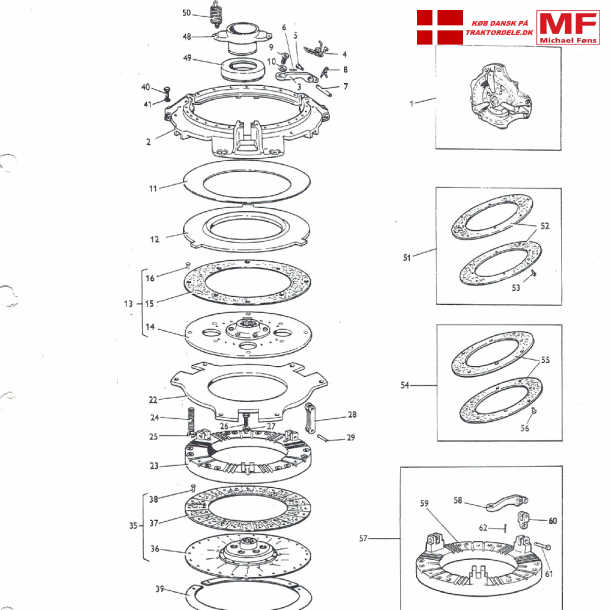 11tommers kobling, 280mm kreplade+trykfod+enkeltdele+tilbehr