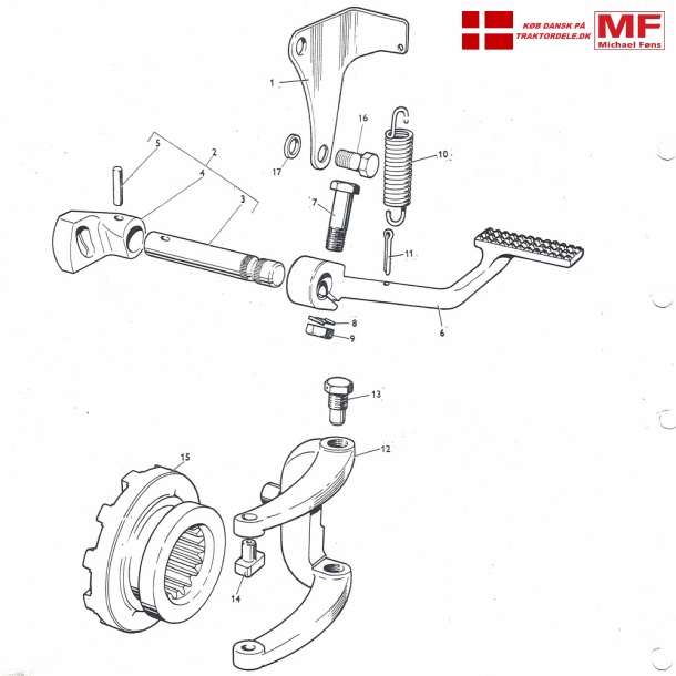 MF135, differentialsprre+pedal+klo+enkeltdele