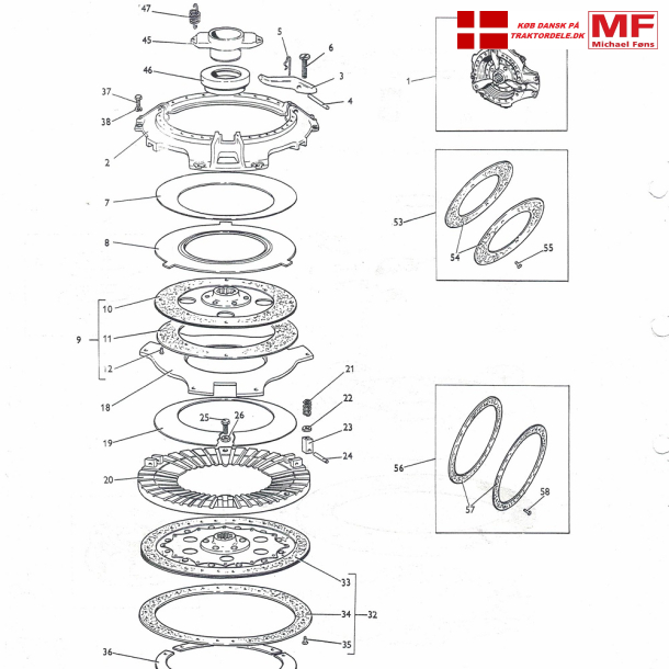 MF35/4; Dobbeltkobling+enkeltdele+tilbehr, MF35/Benzin og 23C, samt MF135 Benzin