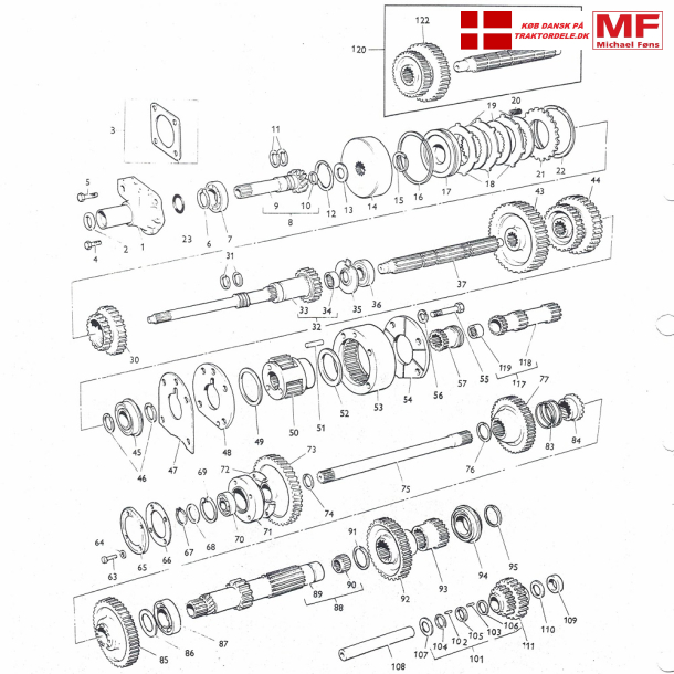12-trins-Multi-Power-gearkasse. Aksler+gearhjul+lejer+lseringe