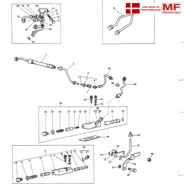 MF135, MP-skifteventil+rr+stnger
