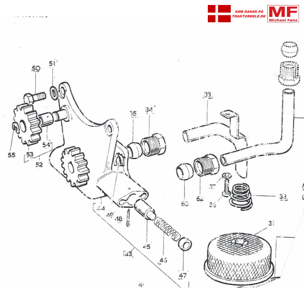 Split-tegning MF35/135, motoroliepumpe+tilbehr