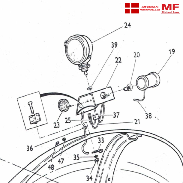 MF135, skrmlygter+beslag p runde skrme