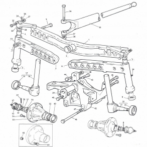 MF35 og MF135 med buet forbro: Spindler+lejer+nav+konsol etc.