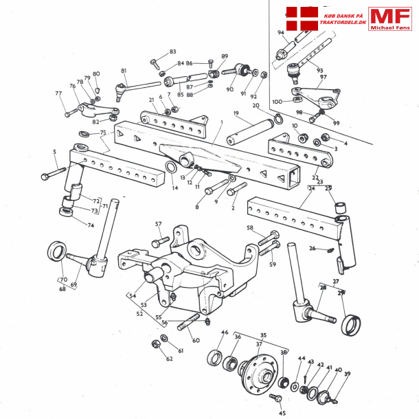 MF135 ny model lige forbro: Spindler+lejer+nav+konsol+styrekugler etc.