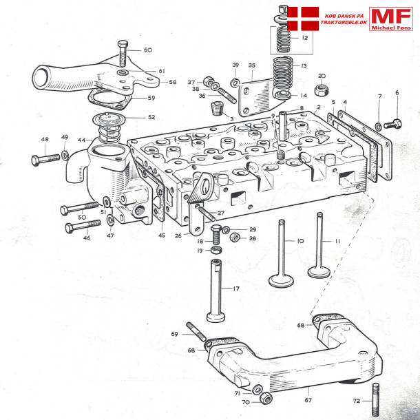 Split-tegning MF135, topstykke+termostathus+tilbehr