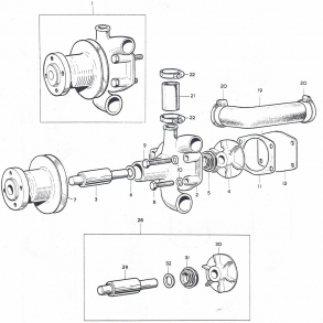 Split-tegning MF135, vandpumpe+tilbehr