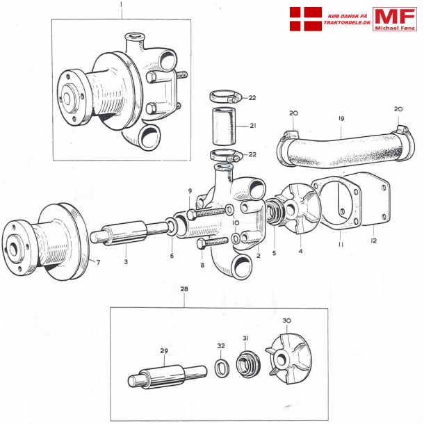 Split-tegning MF135, vandpumpe+tilbehr