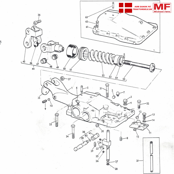 MF135-MF165-MF175-MF178; liftdksel+trykrr+kontrolfjeder+bolte+tilbehr