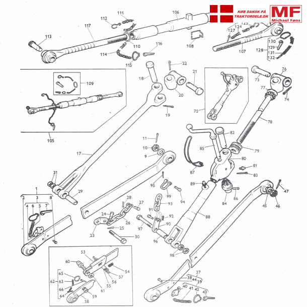 MF135 trepunktsophng, kategori 1. Enkeltdele+tilbehr.