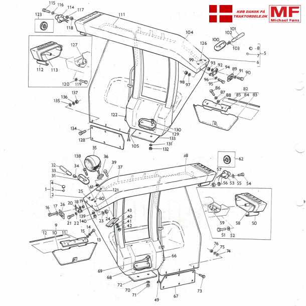 MF135, firkantede skrme+beslag+lygter+tilbehr