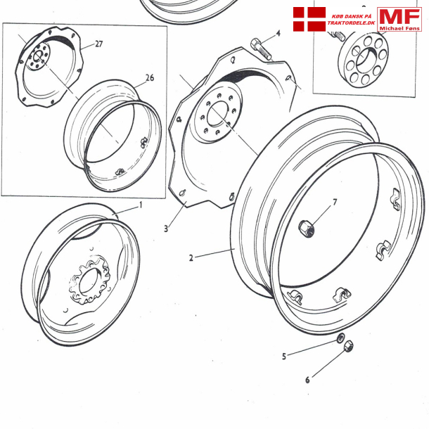 MF135, for-flge+bag-flge+bolte+tilbehr