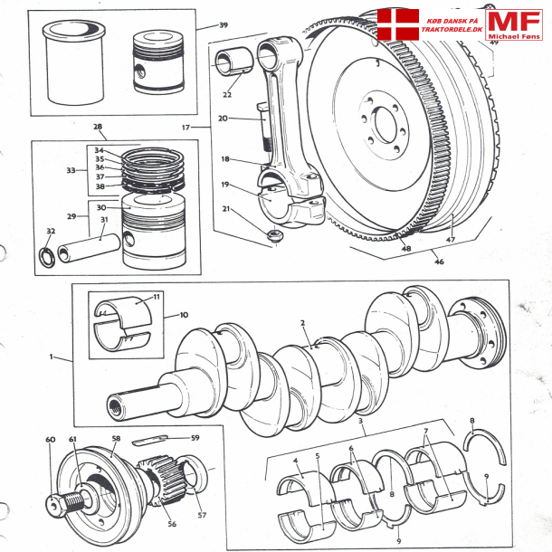 MF65 og MF165/MKI krumtap+lejer+remskive+tilbehr